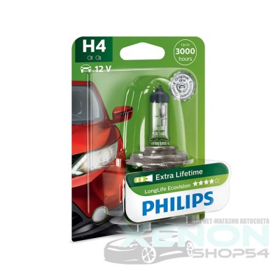 Галогеновая лампа Philips H4 LongLife EcoVision - 12342LLECOB1
