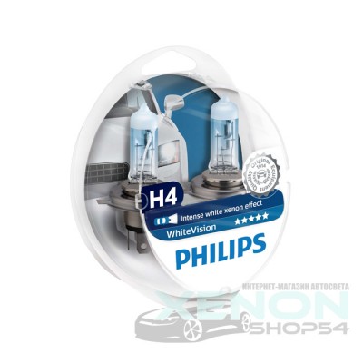 Галогеновые лампы Philips H4 WhiteVision +60% - 12342WHVSM
