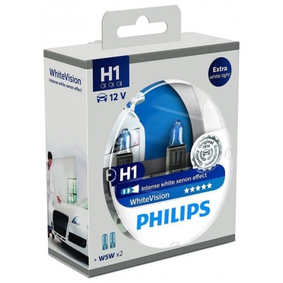 Галогеновые лампы Philips H1 WhiteVision +60% 4300K - 12258WHVSM